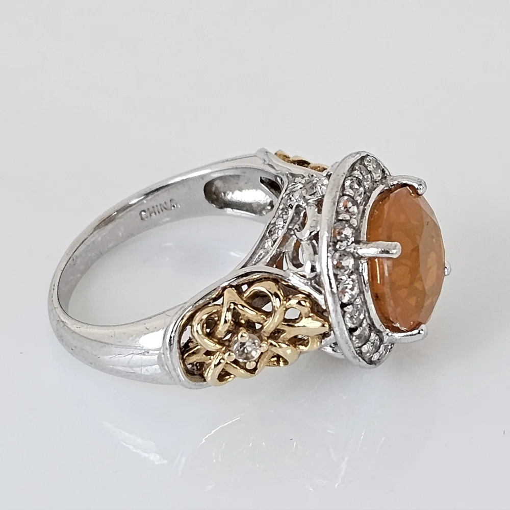 Victoria Wieck Fire Opal & White Topaz Ring Sterling Silver 14k Vermeil Size 7! - Picture 2 of 7